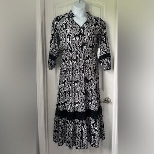 Chico’s Elegant Black and White Paisley Dress